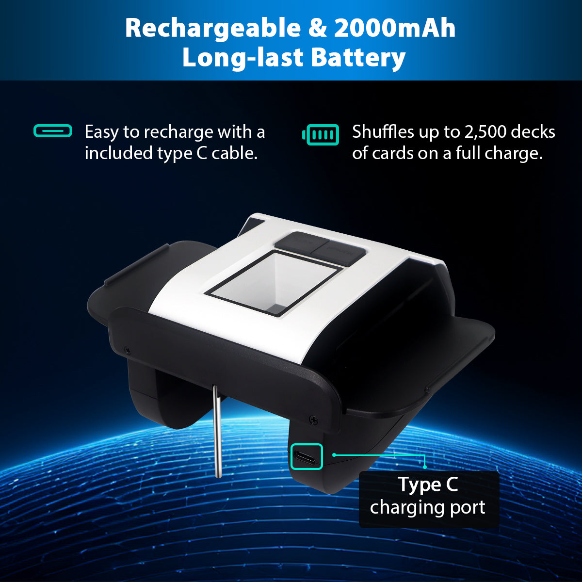 Automatic Card Shuffler Machine - Rechargeable 2000mAh, Fits 1-2 Decks, Super Fast & Quiet For Poker, UNO